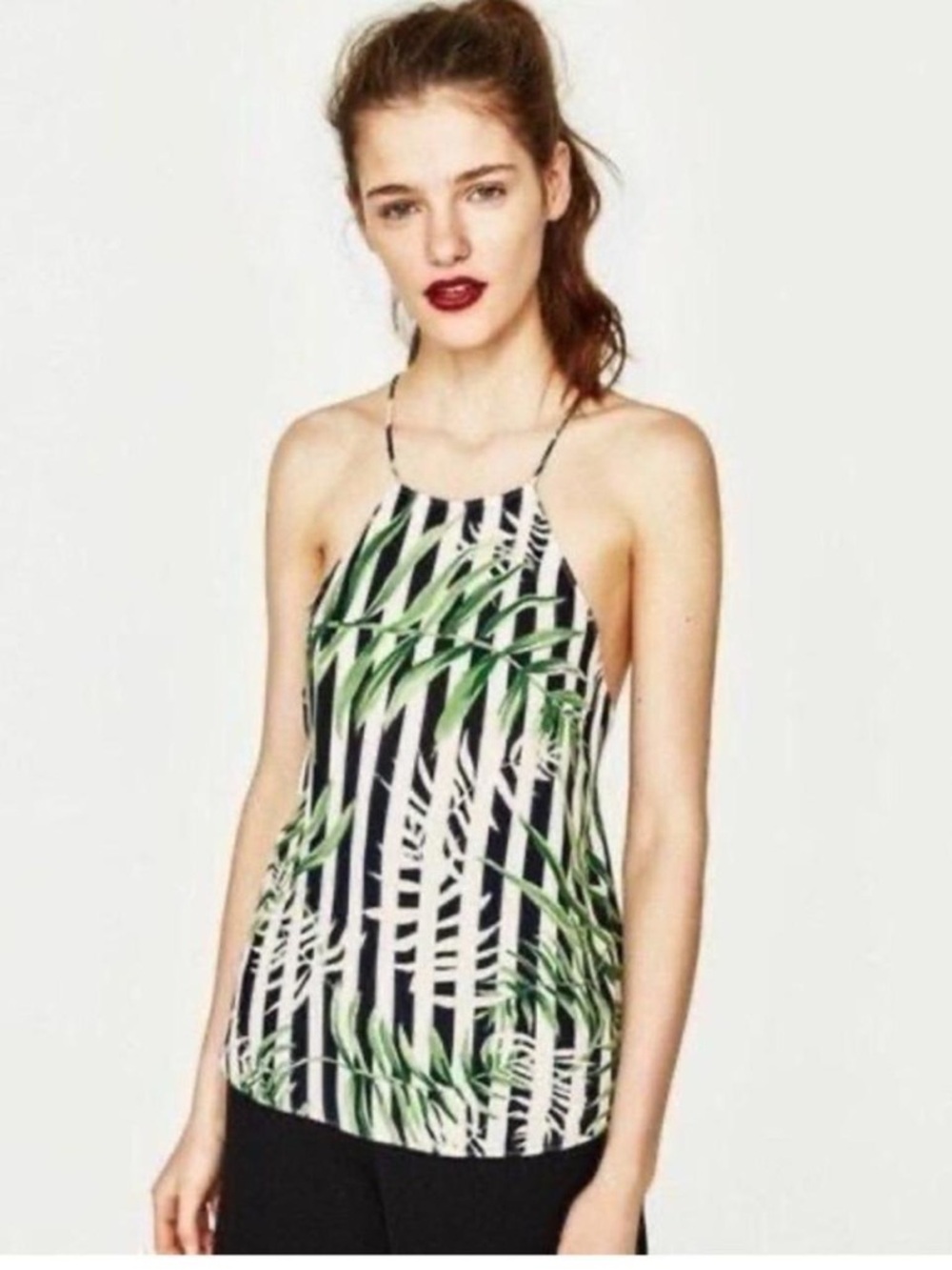 Zara Striped Leaf Print Halter Tank Top Size M – Great Condition